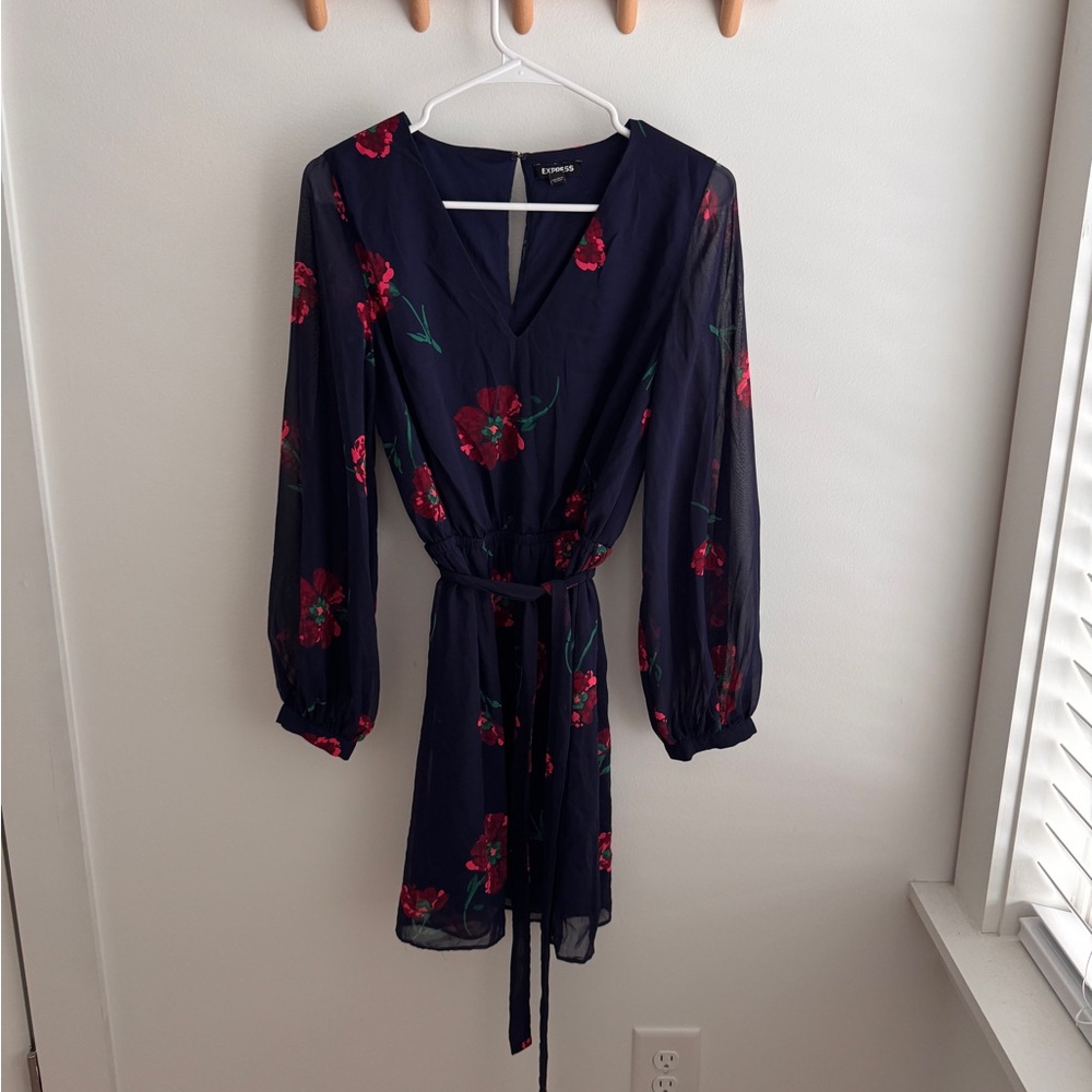 Express Navy Dress with Floral Design